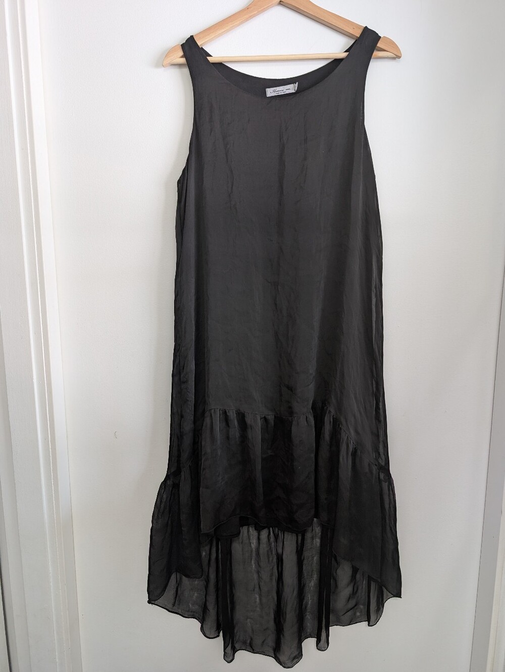 Silk XS Black Midi Dress Ilenia M. Made In Italy Oversized Baggy Flowy Ruffle